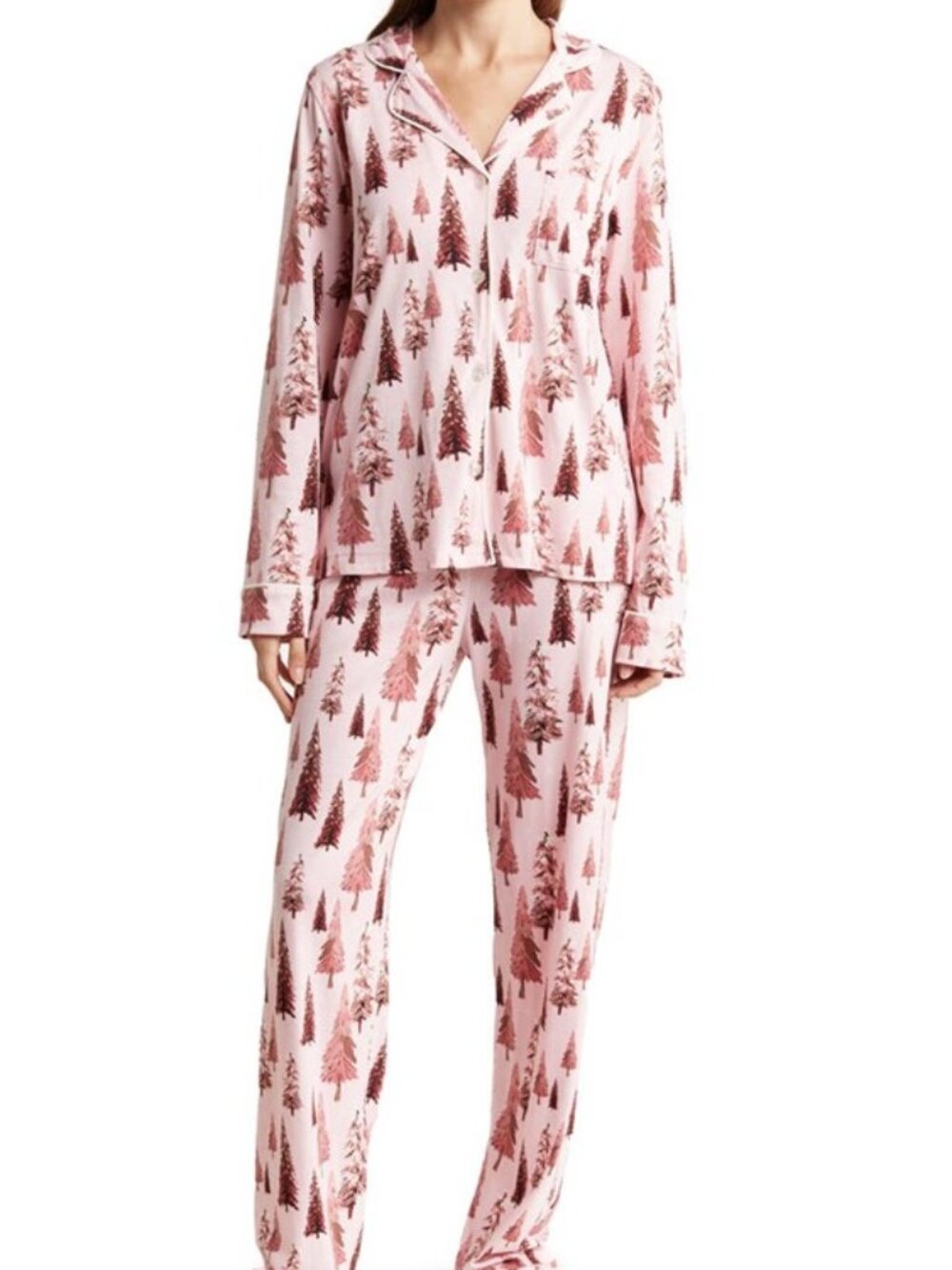 PJ Salvage Blush Trees Jersey Pajamas 2 PC Set Top & Pants Pink Size XL NEW